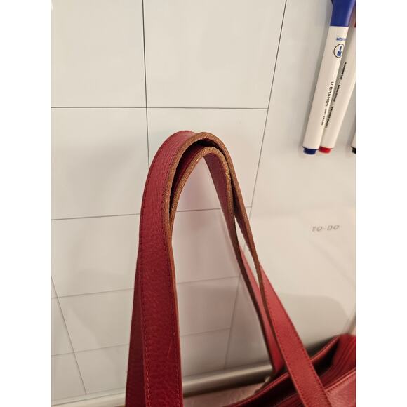 Vera Pelle Red Genuine Italian Leather Purse Zip Closure Gold Stud Detail - Picture 3 of 7